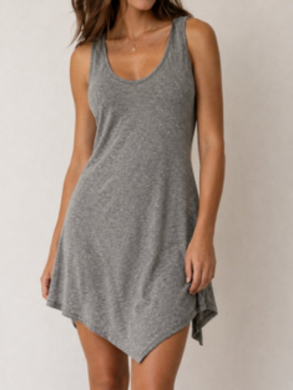 Long gray flowy tank with scoop neck size S